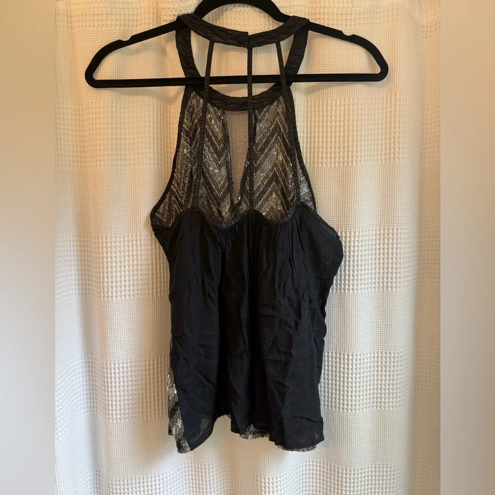 Miss Me Black and Silver Sequin Chevron Tank Top - Picture 3 of 4